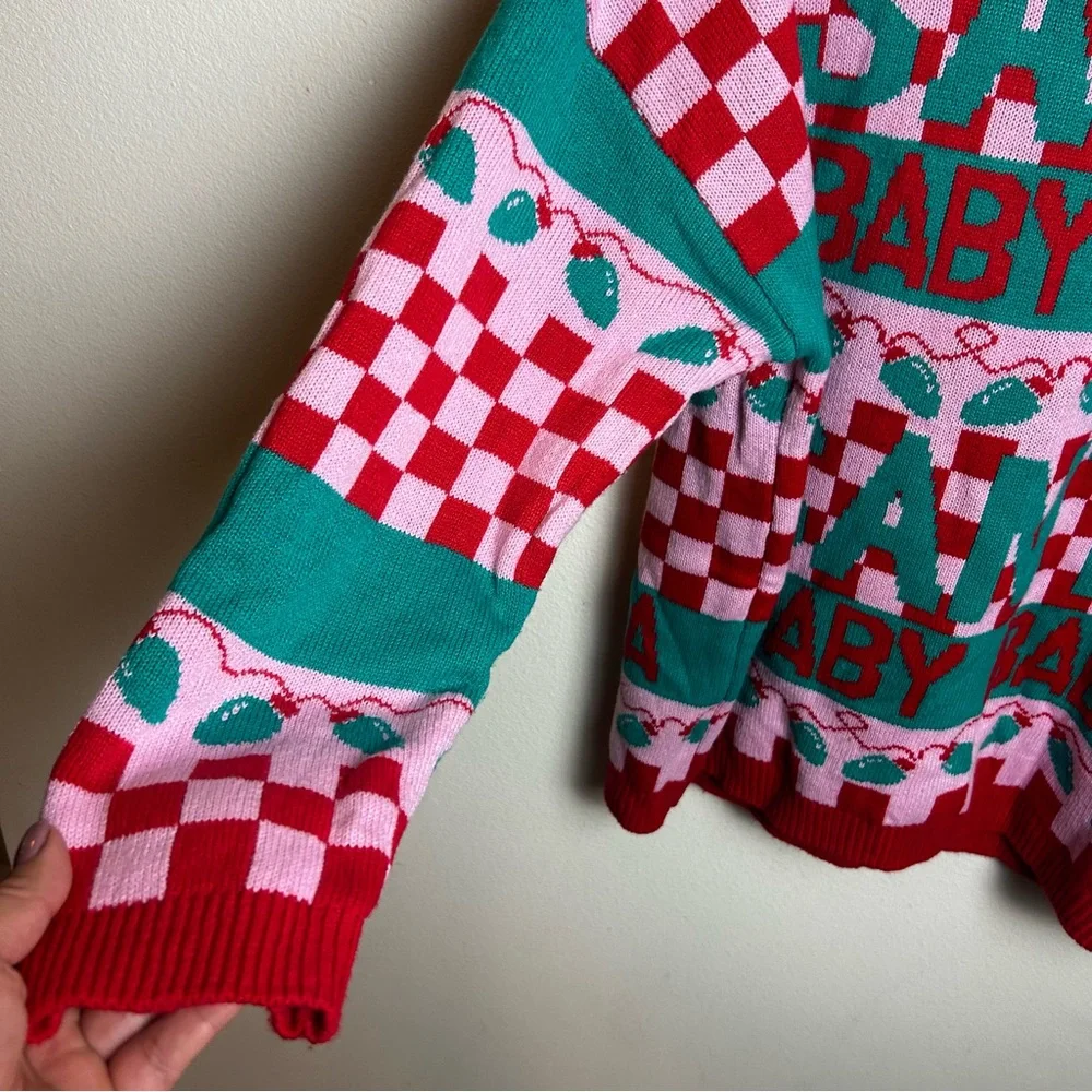 Santa Baby pink and red checkered Christmas sweater by Grayson Threads size: XL - Picture 6 of 9